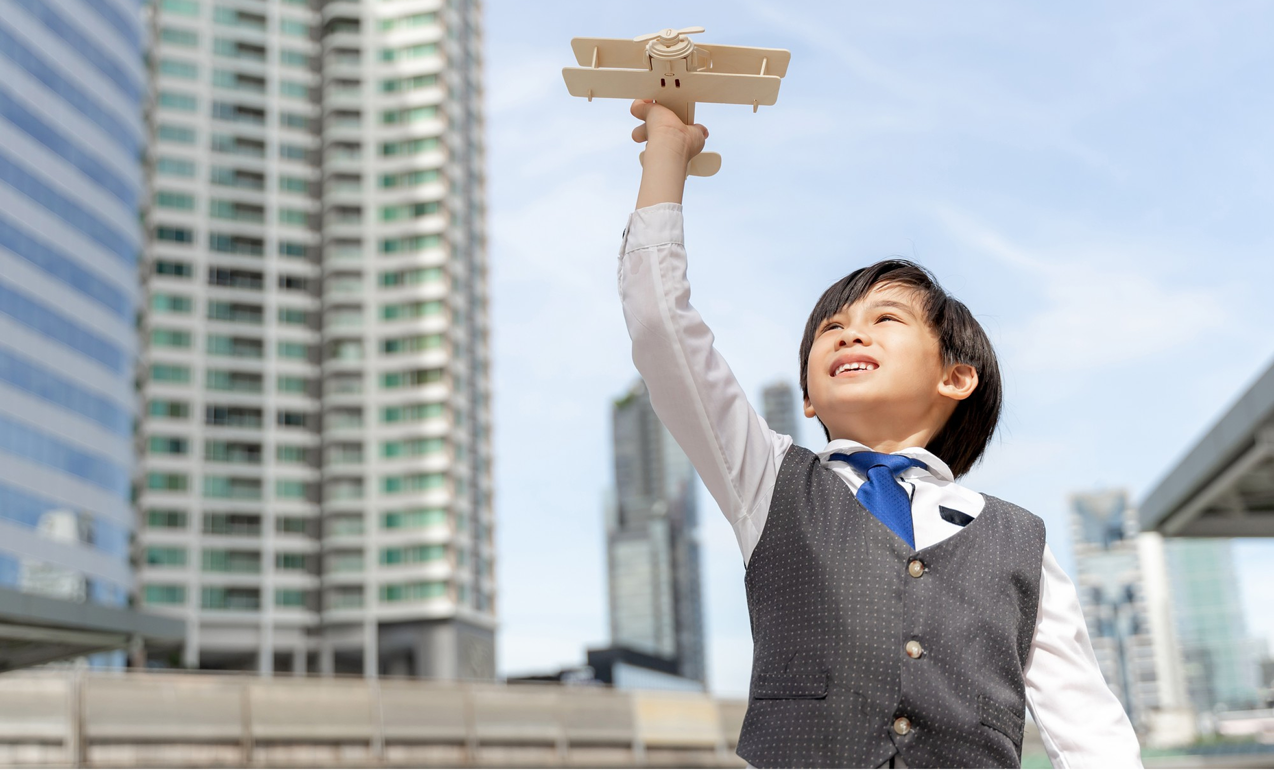 Student with airplane